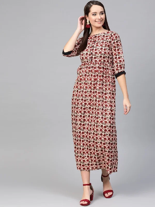 Women's Nayo Cream & Brown Floral Printed Maxi Dress - Nayo Clothing Comfortable Ruffle Maxi Dress Women's Nayo Cream & Brown Floral Printed Maxi Dress - Nayo Clothing Comfortable Ruffle Maxi Dress