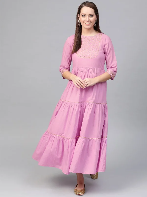 Women's Nayo Lavender & Gold Solid Maxi Dress - Nayo Clothing Cozy Cold-Shoulder Maxi Dress Women's Nayo Lavender & Gold Solid Maxi Dress - Nayo Clothing Cozy Cold-Shoulder Maxi Dress