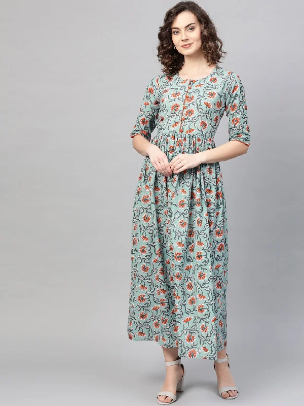 Women's Green & Orange Floral Printed Maxi Dress - Nayo Clothing Cozy Ribbed Maxi Dress Women's Green & Orange Floral Printed Maxi Dress - Nayo Clothing Cozy Ribbed Maxi Dress