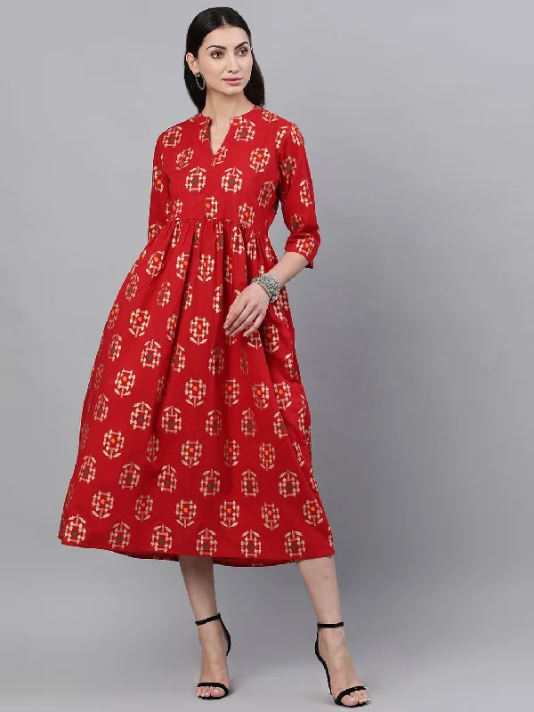 Women's Red Ethnic Motifs Printed Mandarin Collar Viscose Rayon Maxi Dress - Nayo Clothing Fashionable Halter Neck Maxi Dress Women's Red Ethnic Motifs Printed Mandarin Collar Viscose Rayon Maxi Dress - Nayo Clothing Fashionable Halter Neck Maxi Dress
