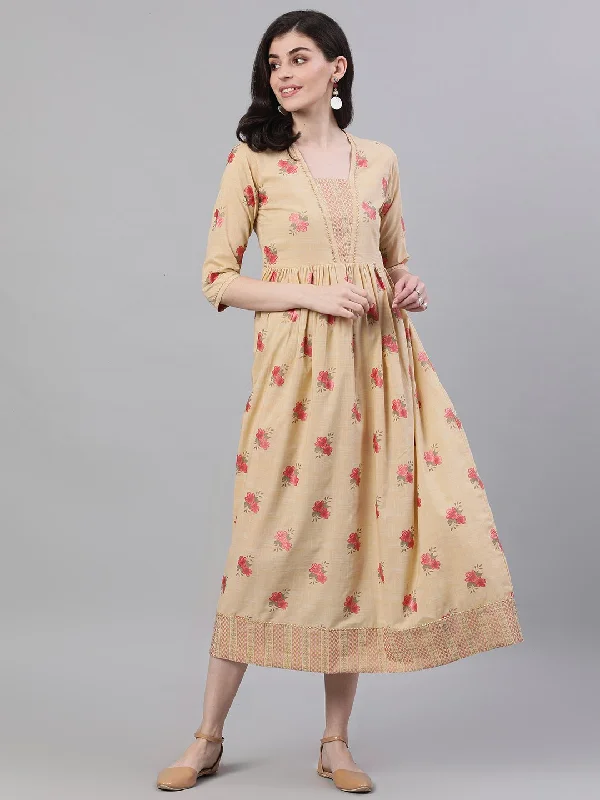 Women's Yellow Floral Printed Square Neck Cotton Maxi Dress - Nayo Clothing Trendy V-Neck Maxi Dress Women's Yellow Floral Printed Square Neck Cotton Maxi Dress - Nayo Clothing Trendy V-Neck Maxi Dress