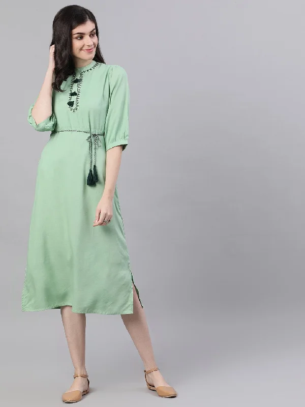 Women's Pastel Green Solid Solid Mandarin Collar Viscose Rayon Maxi Dress - Nayo Clothing Fashionable Chiffon Maxi Dress Women's Pastel Green Solid Solid Mandarin Collar Viscose Rayon Maxi Dress - Nayo Clothing Fashionable Chiffon Maxi Dress