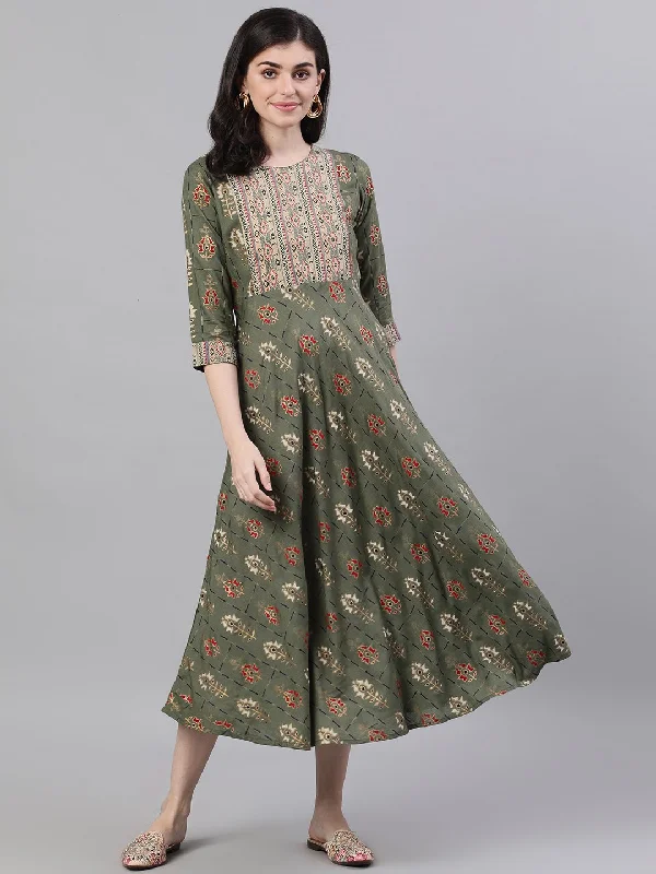 Women's Green Geometric Printed Round Neck Cotton Maxi Dress - Nayo Clothing Elegant Wraparound Maxi Dress Women's Green Geometric Printed Round Neck Cotton Maxi Dress - Nayo Clothing Elegant Wraparound Maxi Dress