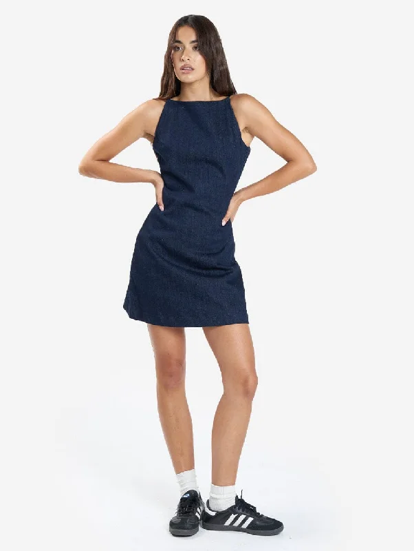 Alessia Denim Mini Dress - Raw Indigo Fashionable Polka Dot Mini Dress