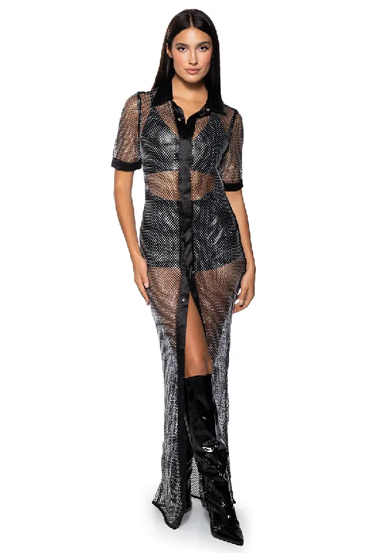ALL EYES RHINESTONE MESH SPARKLE MAXI DRESS Chic Boho Print Maxi Dress