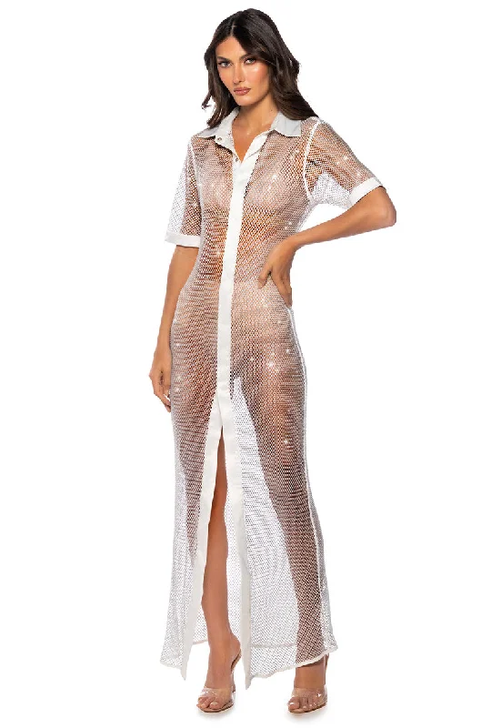 ALL EYES RHINESTONE MESH SPARKLE MAXI DRESS Elegant Tiered Maxi Dress