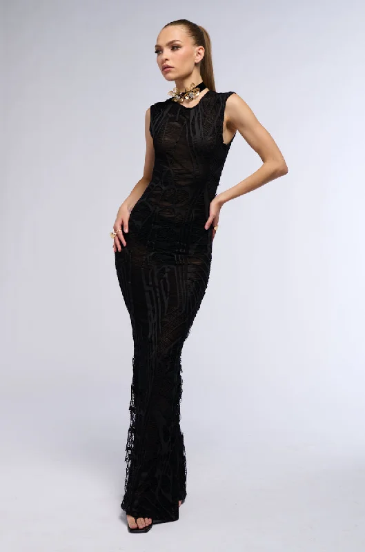 ALL FALLS DOWN MAXI DRESS IN BLACK Cozy Maxi Dress with Slit