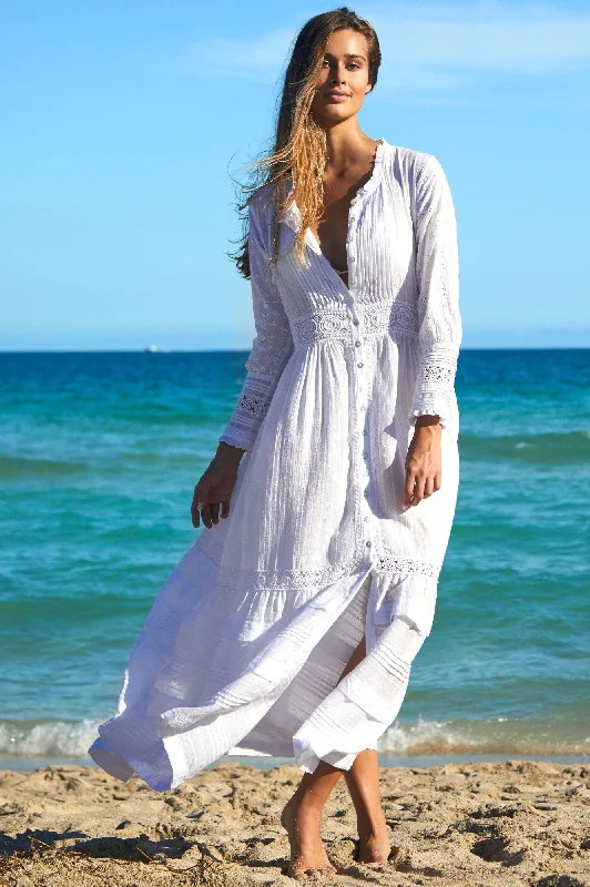 Audrey Lace Maxi Dress | White Stylish One-Shoulder Maxi Dress