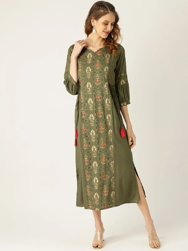 Women's Green Ethnic Motifs Printed V-Neck Viscose Rayon Maxi Dress - Nayo Clothing Trendy Floral Print Maxi Dress Women's Green Ethnic Motifs Printed V-Neck Viscose Rayon Maxi Dress - Nayo Clothing Trendy Floral Print Maxi Dress