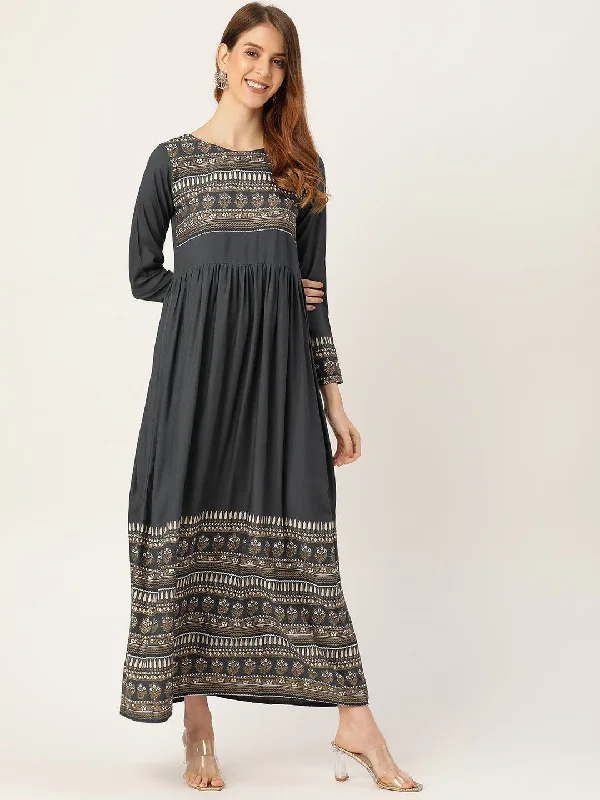 Women's Grey Self Design Self Design Round Neck Viscose Rayon Maxi Dress - Nayo Clothing Fashionable High-Low Maxi Dress Women's Grey Self Design Self Design Round Neck Viscose Rayon Maxi Dress - Nayo Clothing Fashionable High-Low Maxi Dress