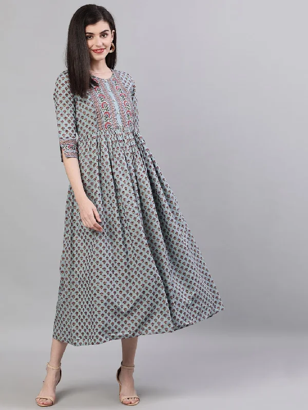 Women's Blue Ethnic Motifs Printed Round Neck Cotton Maxi Dress - Nayo Clothing Classic Solid Maxi Dress Women's Blue Ethnic Motifs Printed Round Neck Cotton Maxi Dress - Nayo Clothing Classic Solid Maxi Dress