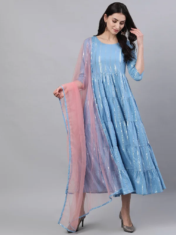 Women's Blue Solid Solid Round Neck Cotton Maxi Dress - Nayo Clothing Comfortable Cotton Maxi Dress Women's Blue Solid Solid Round Neck Cotton Maxi Dress - Nayo Clothing Comfortable Cotton Maxi Dress