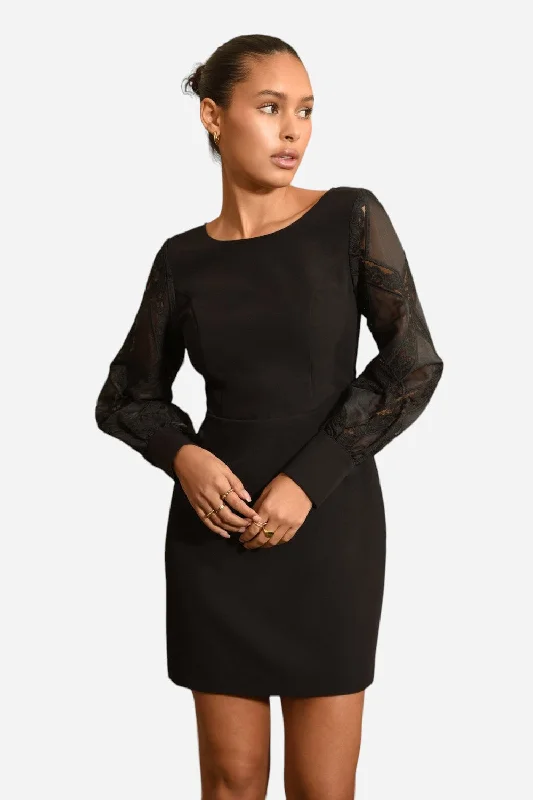 Adelyn Rae Bridgette Lace Mini Dress in Black Classic Striped Mini Dress