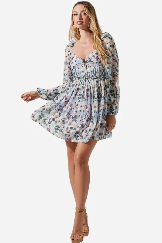 ASTR The Label Carina Floral Open Back Long-Sleeve Mini Dress in Blue Multi Comfortable Polka Dot Mini Dress ASTR The Label Carina Floral Open Back Long-Sleeve Mini Dress in Blue Multi Comfortable Polka Dot Mini Dress