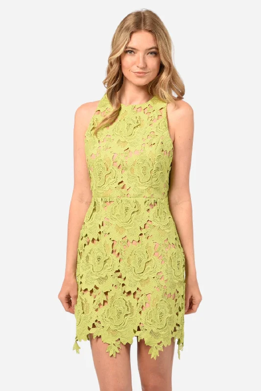 Adelyn Rae Cassie 3D Crochet Mini Dress in Lime Green Trendy Lace Mini Dress