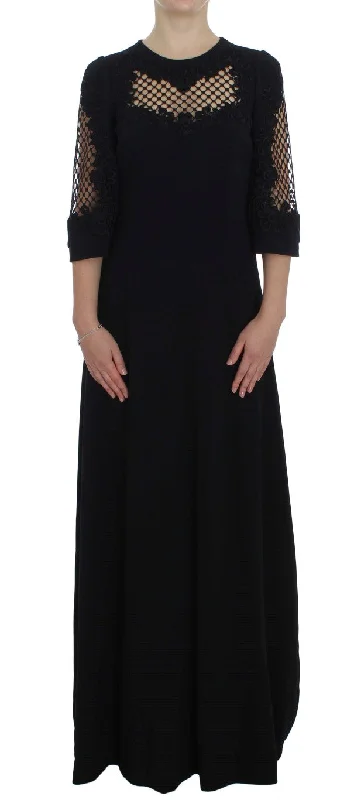 Elegant Black Wool Cutout Maxi Dress Trendy Floral Print Maxi Dress