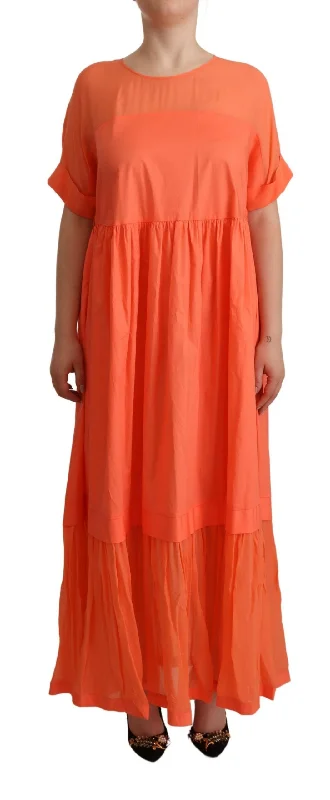 Elegant Coral Maxi Dress with Short Sleeves Elegant Maxi Dress with Drapes
