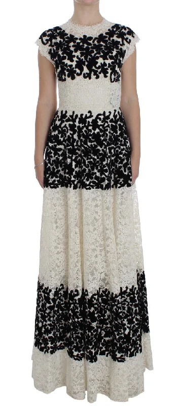 Elegant Floral Lace Cap Sleeve Maxi Dress Comfortable Long-Sleeve Maxi Dress