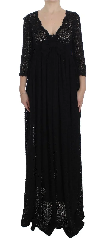 Elegant Floral Ricamo Maxi Dress Trendy Ruffled Maxi Dress