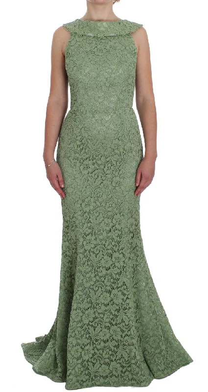 Elegant Green Floral Lace Maxi Dress Fashionable Button-Down Maxi Dress