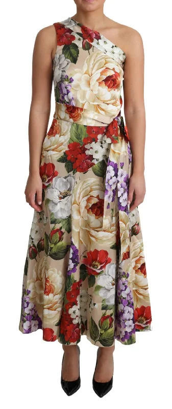 Elegant One-Shoulder Floral Silk Maxi Dress Elegant Floral Maxi Dress