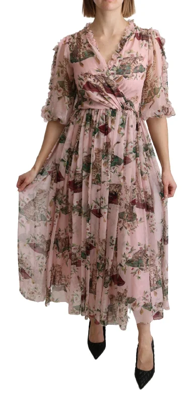 Elegant Pink Bengal Cat Print A-Line Maxi Dress Chic Sleeveless Maxi Dress