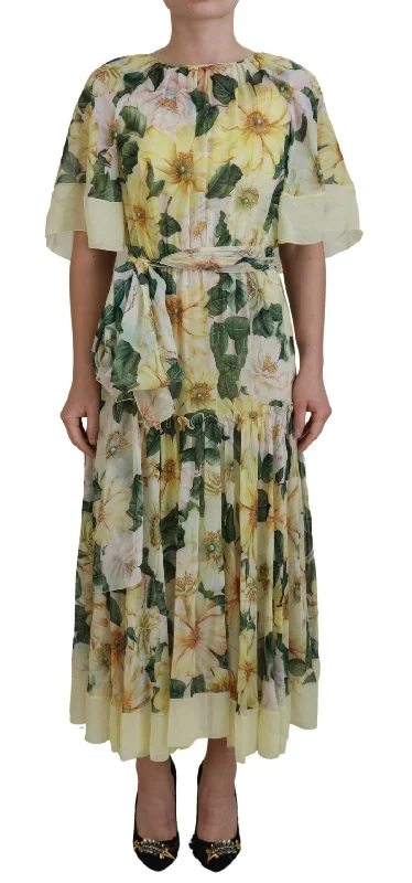 Elegant Silk Floral Maxi Dress Classic V-Neck Maxi Dress