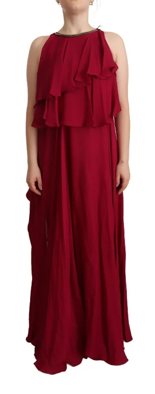 Elegant Silk Sleeveless Ruffled Maxi Dress Trendy Short Sleeve Maxi Dress