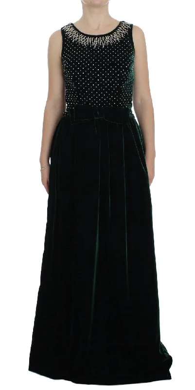 Enchanted Emerald Velvet Crystal Maxi Dress Fashionable Printed Maxi Dress