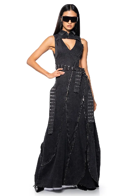 EVERY WHICH WAY ZIPPER MAXI DRESS Elegant Velvet Maxi Dress