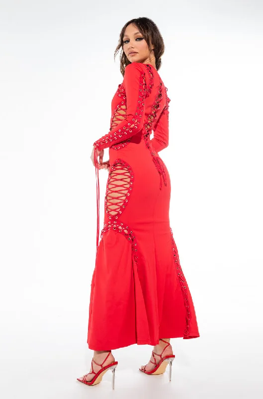 EXPENSIVE DRINKS LACE UP MAXI DRESS Trendy Maxi Dress with Bow