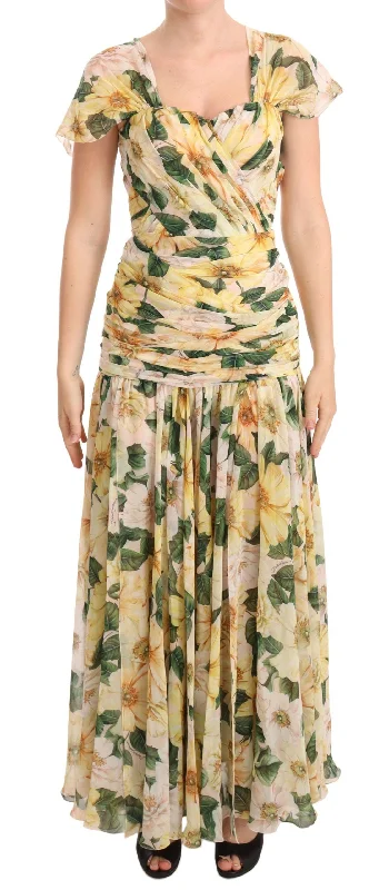 Floral Elegance Silk Pleated Maxi Dress Elegant Velvet Maxi Dress