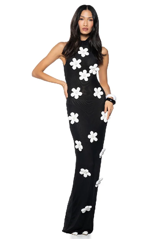 FLOWER POWER MESH MAXI DRESS Stylish Long Sleeve Maxi Dress