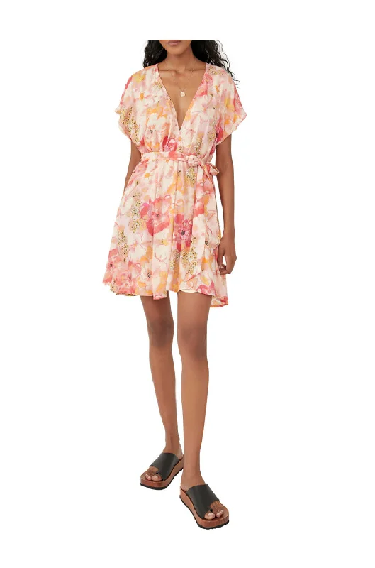Free People Freddy Tie Mini Dress In Fruit Punch Cozy Satin Mini Dress