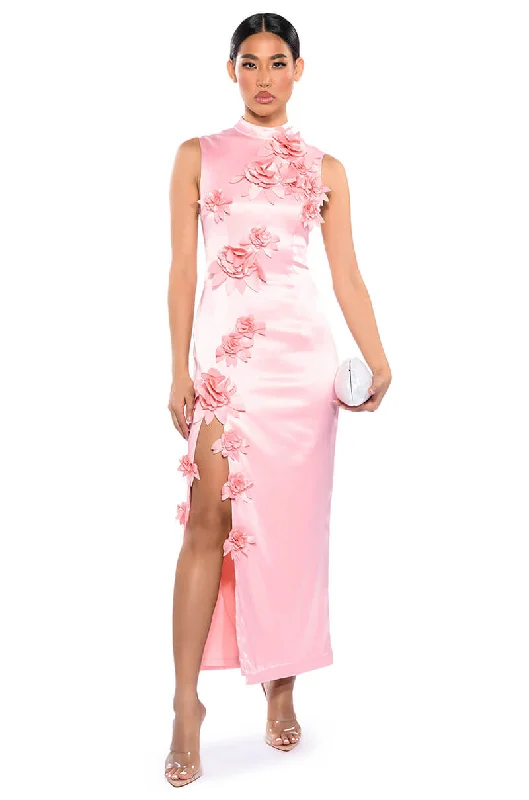 GENEVIEVE FLORAL MAXI DRESS WITH SLIT Fashionable Halter Neck Maxi Dress