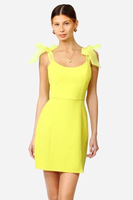Adelyn Rae Gia Ribbon Strap Mini Dress in Yellow Comfortable Zip-Up Mini Dress