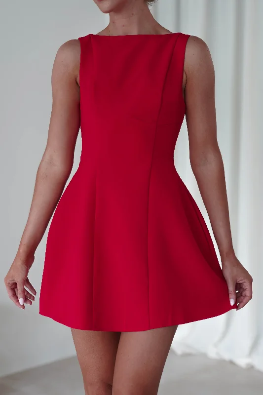 Hannah Structured Mini Dress | Red Fashionable Button-Front Mini Dress