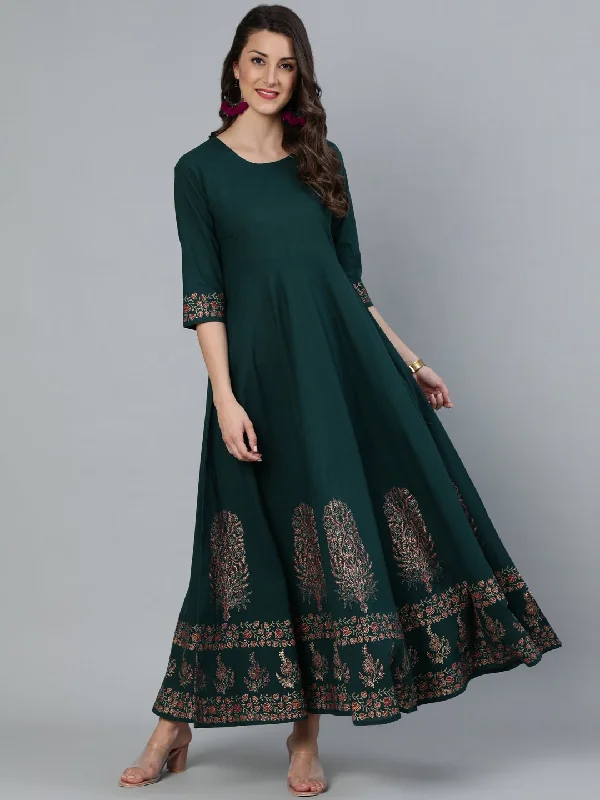 Women's Green & Gold Block Printed Maxi Dress With Three Quarter Sleeves - Nayo Clothing Cozy Spaghetti Strap Maxi Dress Women's Green & Gold Block Printed Maxi Dress With Three Quarter Sleeves - Nayo Clothing Cozy Spaghetti Strap Maxi Dress