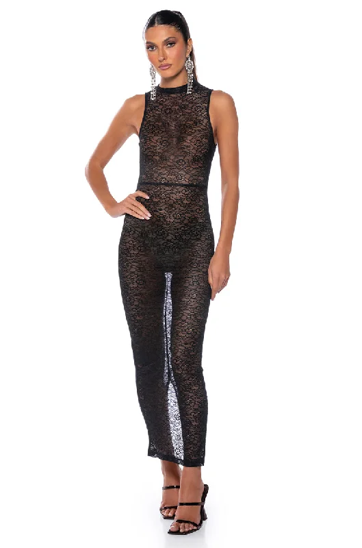 KIKI HIGH NECK LACE MAXI DRESS Stylish Longline Maxi Dress