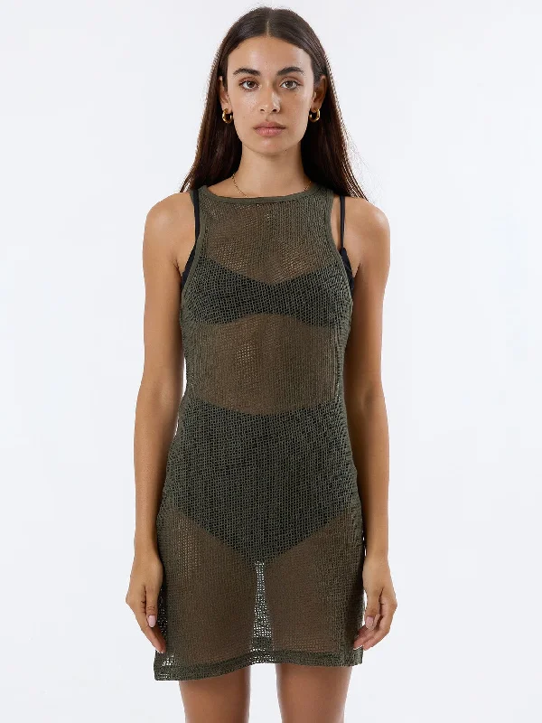 Lattice Mini Dress - Tarmac Casual High-Waist Mini Dress