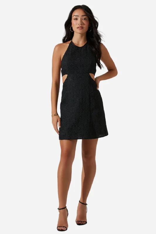 ASTR The Label Laylin Halter Cutout Mini Dress in Black Chic Halter Mini Dress