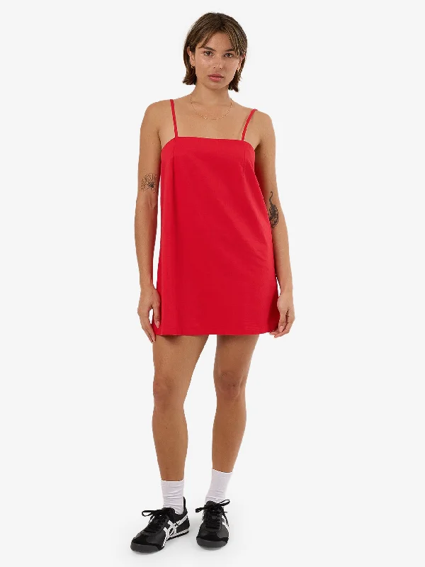 Mila Mini Dress - Ruby Red Fashionable Pleated Mini Dress