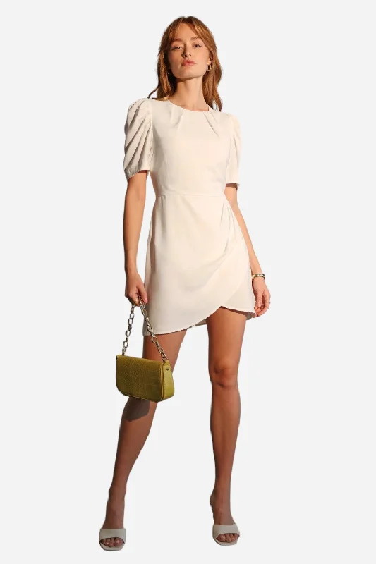 Adelyn Rae Mina Puff Sleeve Mini Dress White Fashionable Mini Dress with Pockets