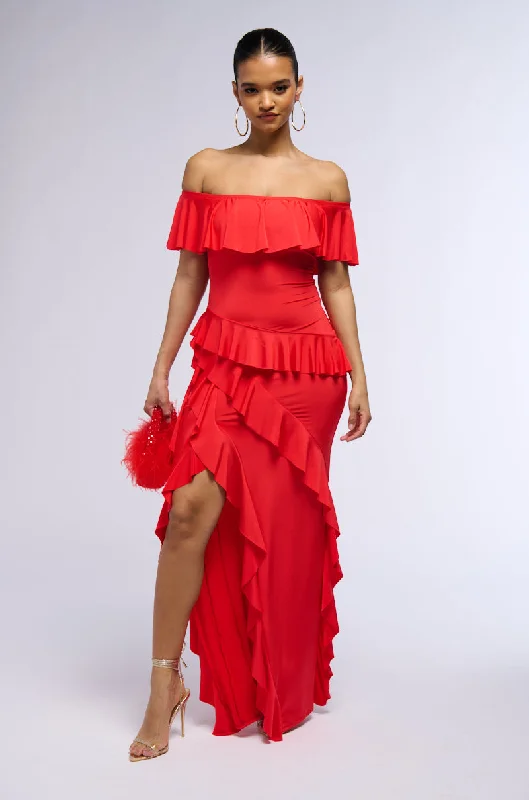 NOT THE EMOJI RUFFLE MAXI DRESS Elegant Pleated Maxi Dress