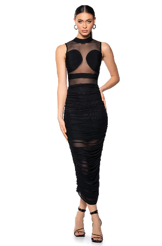 NOW YOU SEE ME MESH MAXI DRESS Comfortable Long-Sleeve Maxi Dress