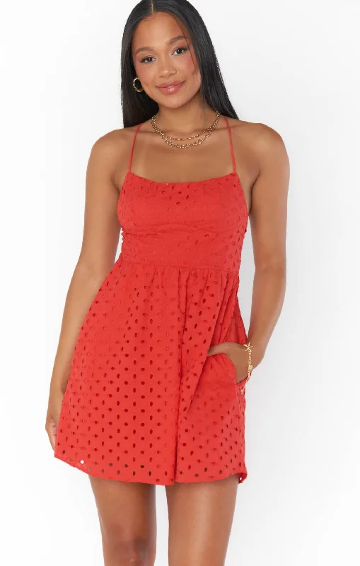Show Me Your Mumu Out Of Town Mini Dress in Red Eyelet Comfortable Bodycon Mini Dress Show Me Your Mumu Out Of Town Mini Dress in Red Eyelet Comfortable Bodycon Mini Dress