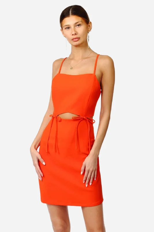 Adelyn Rae Roxy Cut Out Mini Dress in Blood Orange Elegant Mini Dress with Ruffles