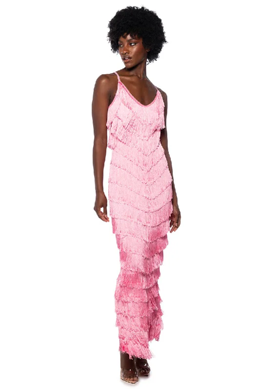SAMBA STYLE FRINGE MAXI DRESS Cozy Maxi Dress with Slit
