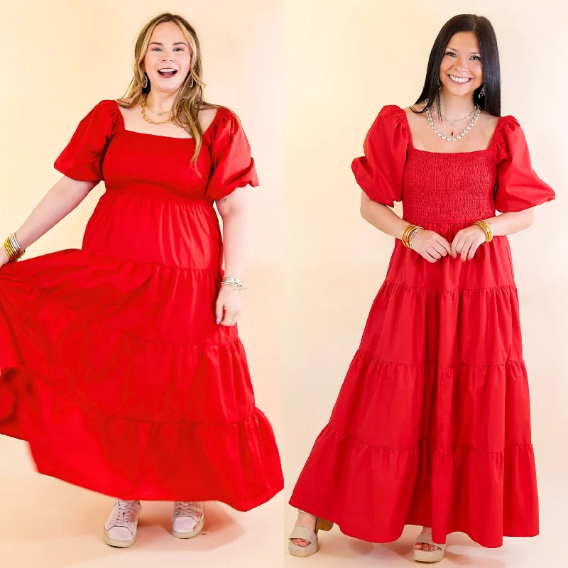 Santorini Sunshine Short Balloon Sleeve Maxi Dress in Red Stylish Pleated A-Line Maxi Dress Santorini Sunshine Short Balloon Sleeve Maxi Dress in Red Stylish Pleated A-Line Maxi Dress