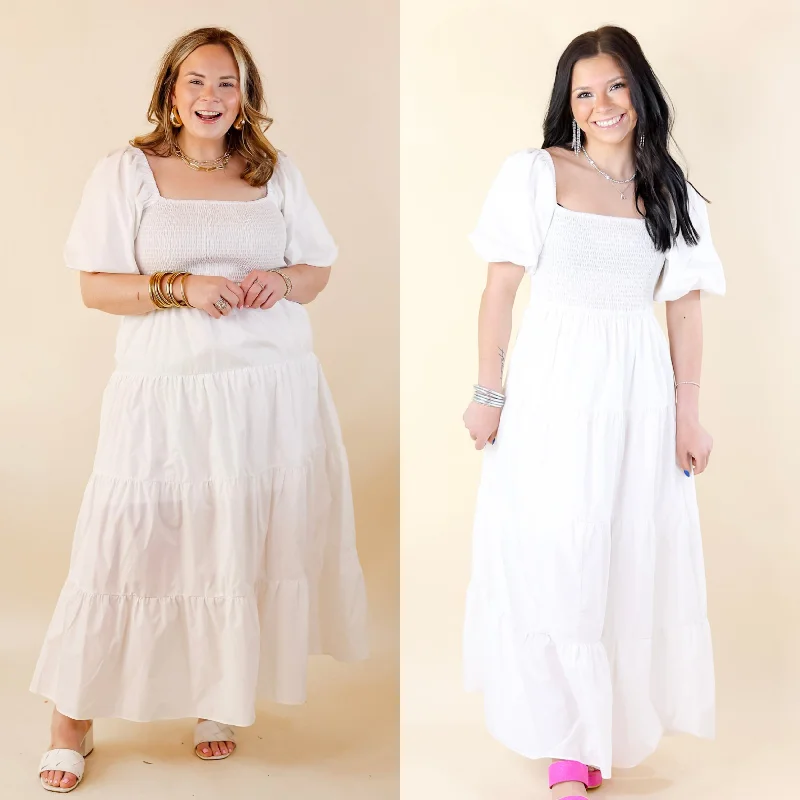Santorini Sunshine Short Balloon Sleeve Maxi Dress in White Elegant Maxi Dress with Belt Santorini Sunshine Short Balloon Sleeve Maxi Dress in White Elegant Maxi Dress with Belt